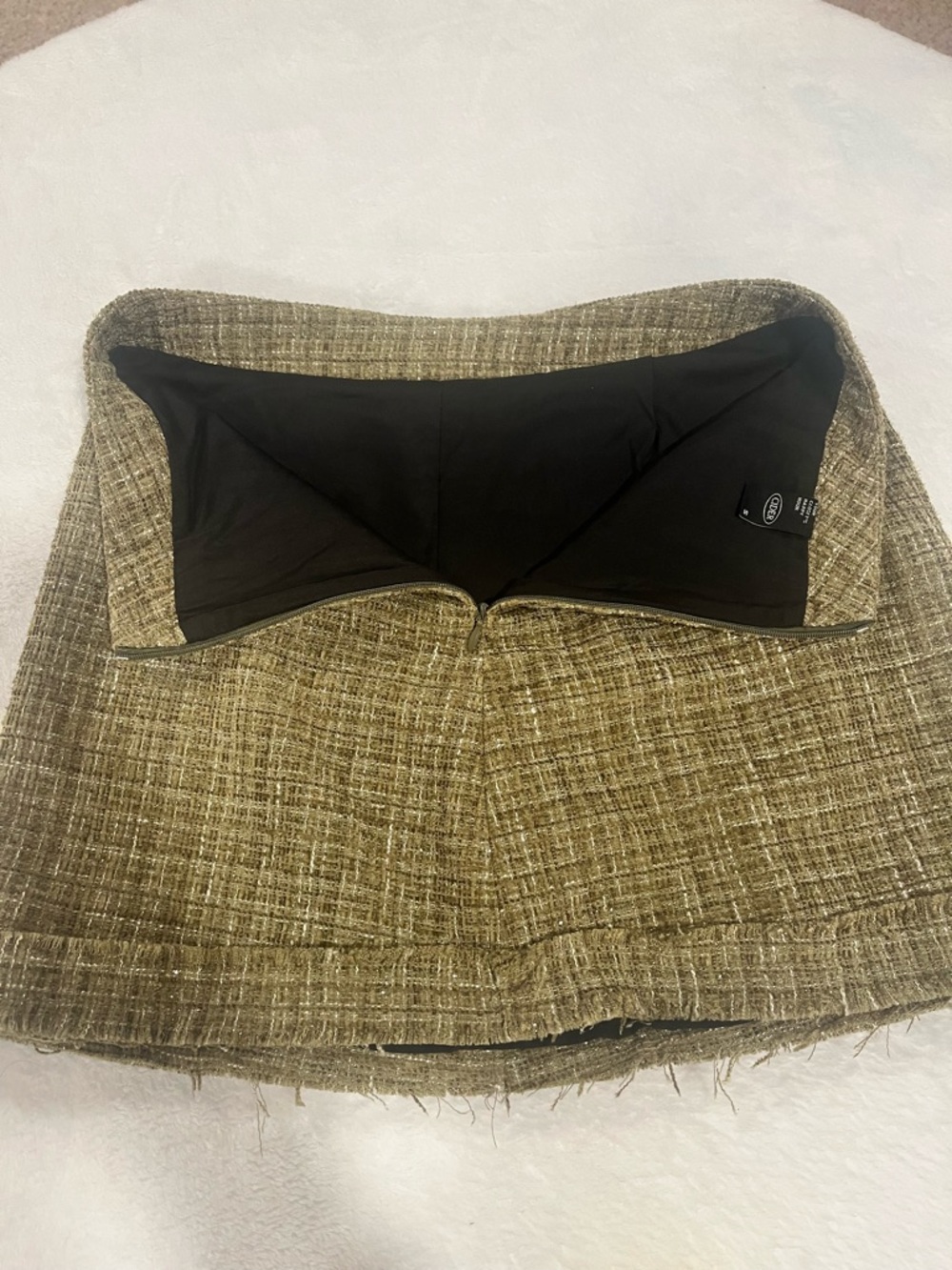 Cider Olive Green Tweed Raw Hem Mini Skirt- Small - Picture 3 of 5